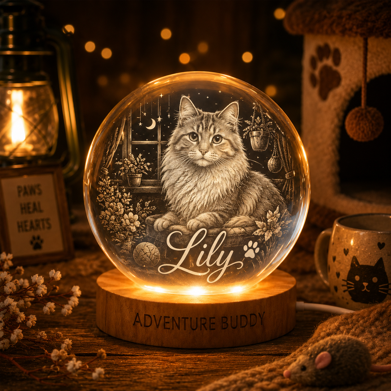 Personalized Pet Memorial Lamp, Custom Dog Crystal Ball Night Light, Dog Photo Keepsake THUC99