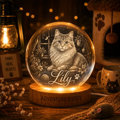 Personalized Pet Memorial Lamp, Custom Dog Crystal Ball Night Light, Dog Photo Keepsake THUC99
