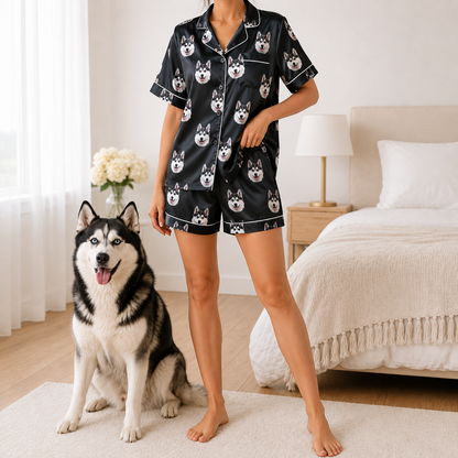 Custom Puppy Face Satin Pajama Set Personalized Pet Photo Gift for Dog Owners THUC99
