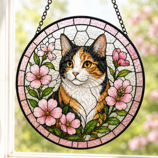 Custom Photo Pet Cat Glass Suncatcher – Personalized Cat Lover Gift | Memorial Window Hanging THUC99