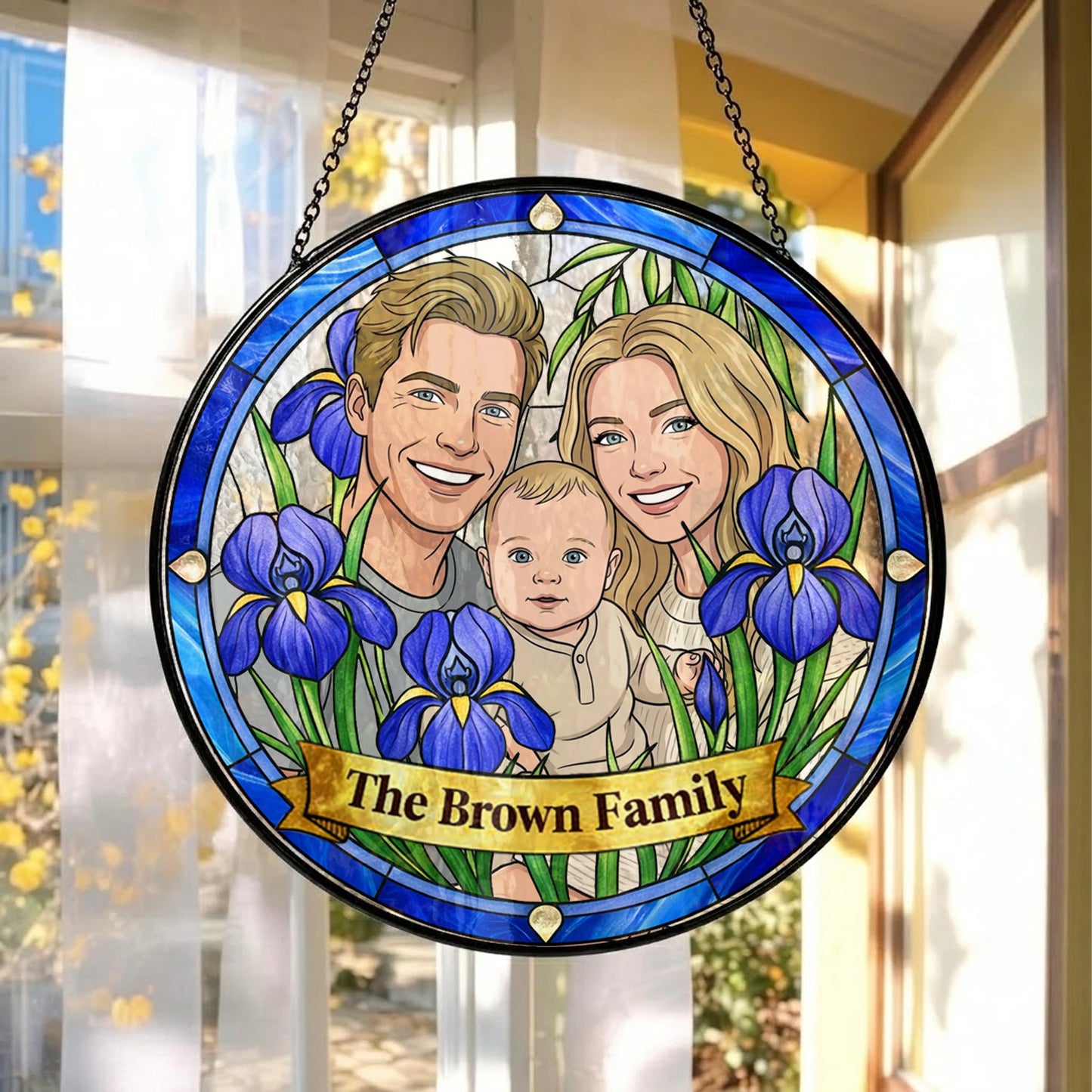 Custom Photo Family Photo Suncatcher – Personalized Stained Glass Window Hanging For Mom Gift THUC99