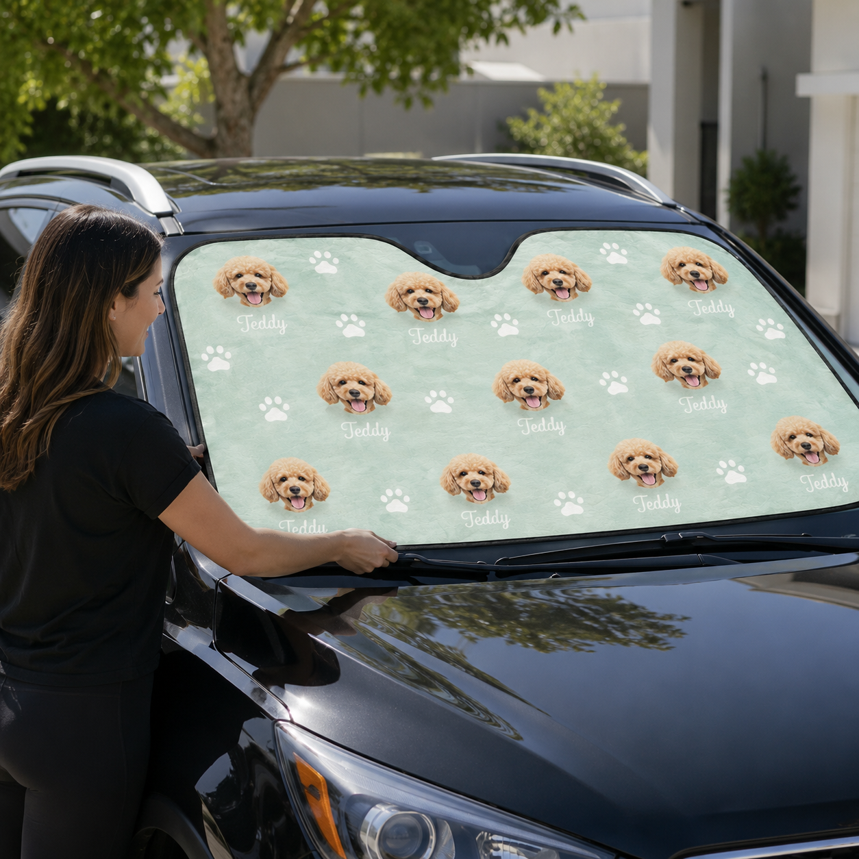 Personalized Dog Windshield Sun Shade, Custom Photo Pet Car Shade For Dog Lover THUC99