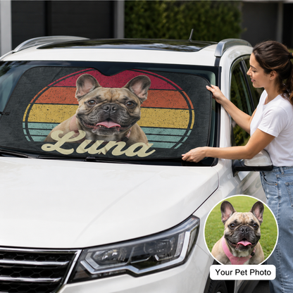 Custom Dog Face Car Sun Shade, Personalized Pet Photo Windshield Cover, Foldable Auto Sunshade THUC99