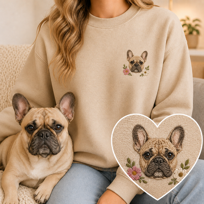 Personalized Pet Portrait Hoodie, Custom Dog Photo Embroidered Sweatshirt THUC99