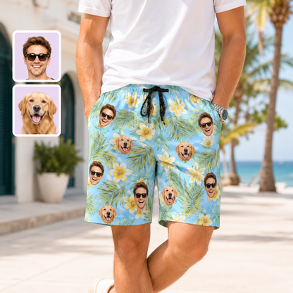 Personalized Pet Face Beach Shorts Custom Dog Photo Swim Trunks for Summer THUC99