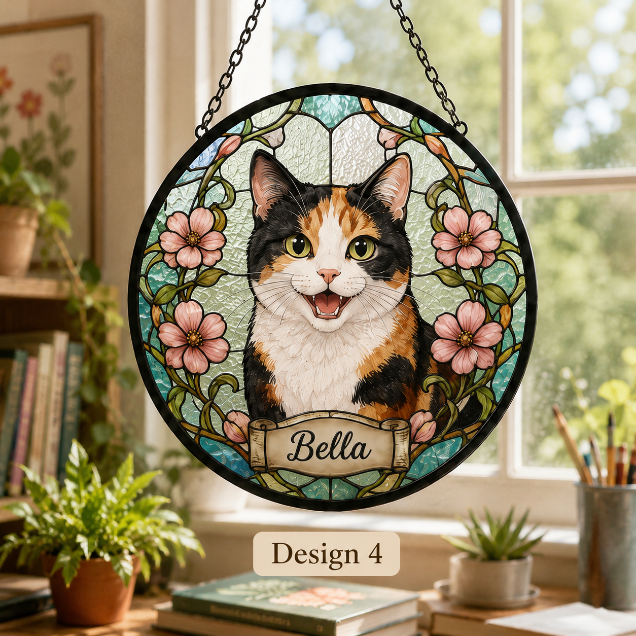 Custom Photo Pet Stained Glass Suncatcher – Personalized Cat Lover Window Ornament Gift THUC99