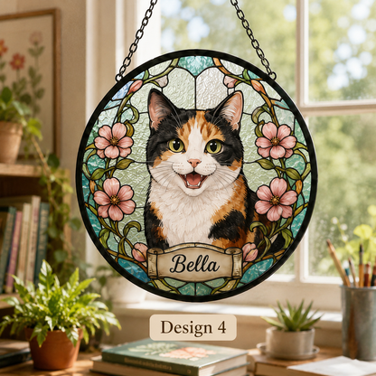 Custom Photo Pet Stained Glass Suncatcher – Personalized Cat Lover Window Ornament Gift THUC99