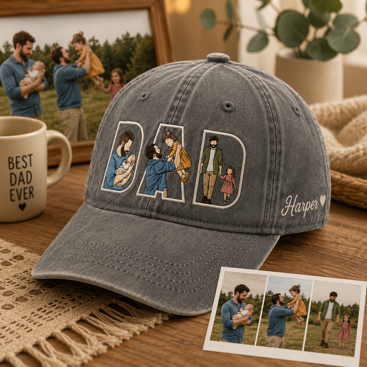 Dad Embroidered Hat, Custom Photo Dad Cap, Personalized Pet Face Hat, Father’s Day Gift For Dad THUC99