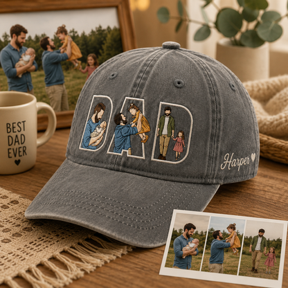 Dad Embroidered Hat, Custom Photo Dad Cap, Personalized Pet Face Hat, Father’s Day Gift For Dad THUC99