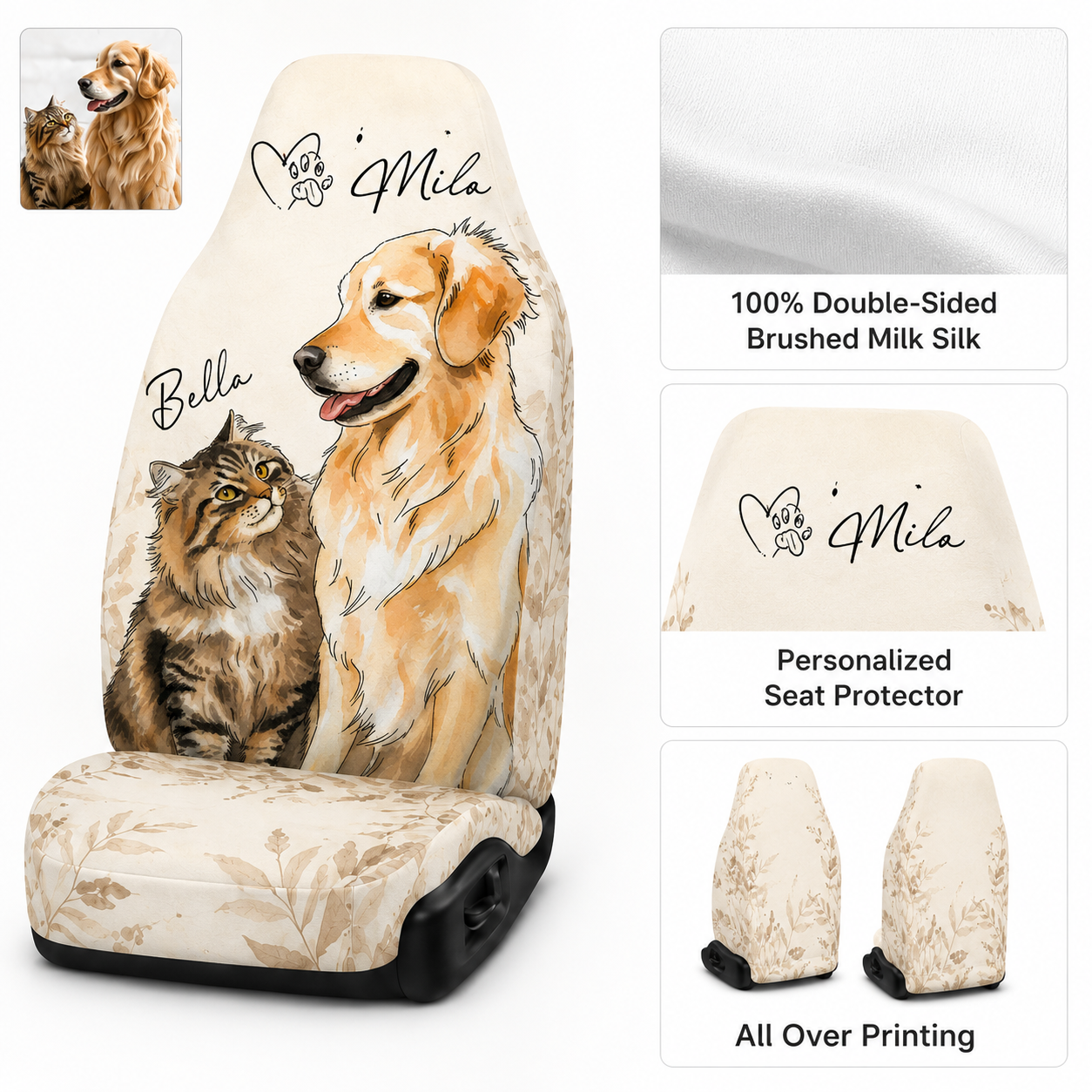 Custom Photo Pet Car Seat Cover, Personalized Dog Face Car Seat Protector, Car Accessories Gift THUC99