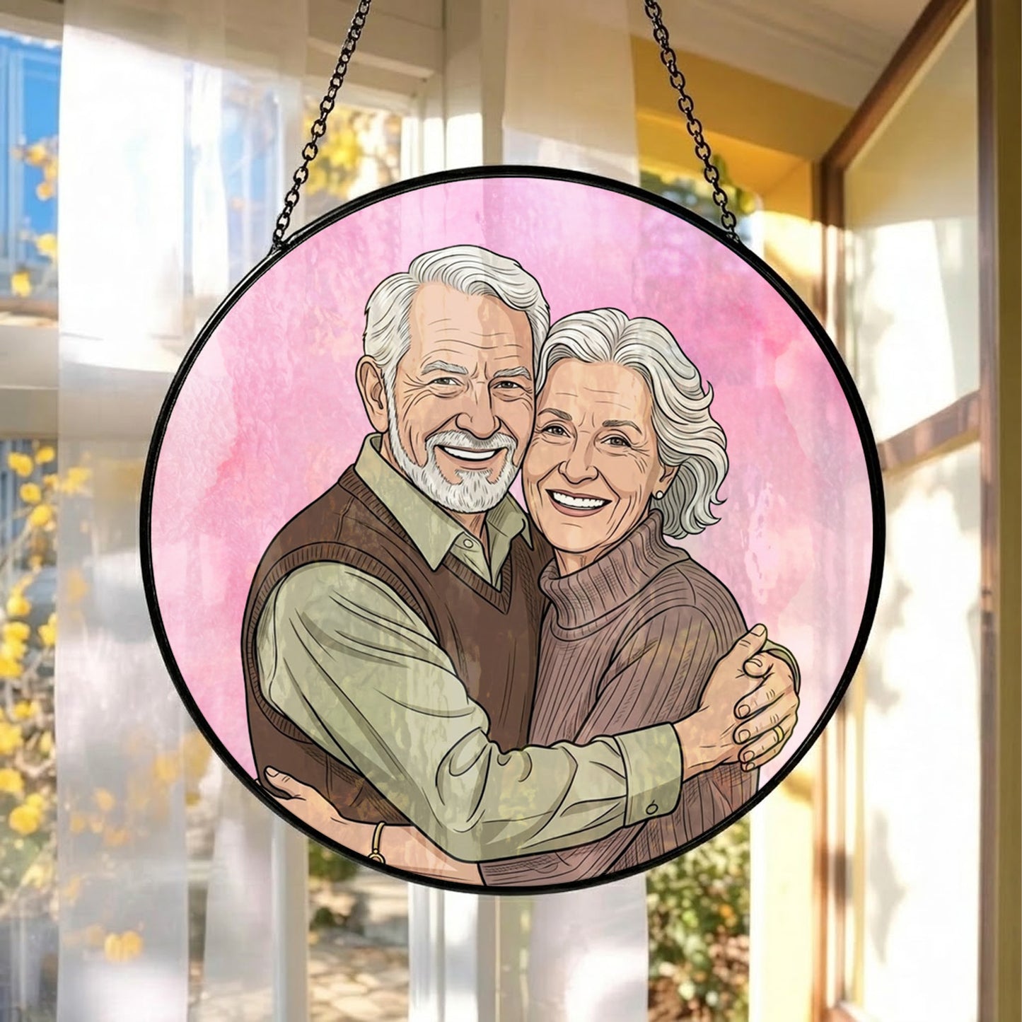 Custom Photo Grandma & Grandpa Glass Suncatcher – Custom Portrait Window Decor, Mom Gift THUC99