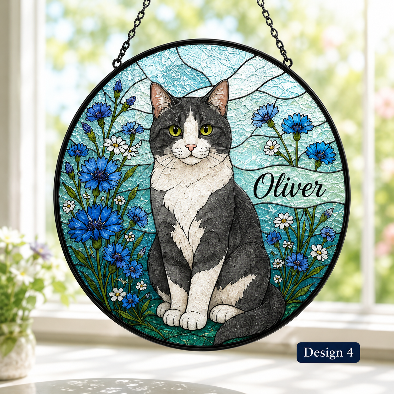 Custom Photo Pet Cat Glass Suncatcher – Personalized Cat Sympathy Memorial Gift THUC99