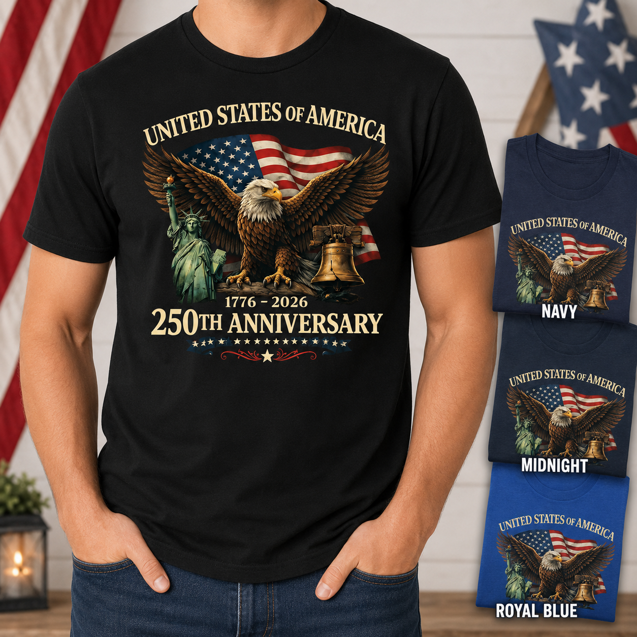 Patriotic USA Freedom Wash Shirt, America 250 Years Anniversary Tee THUC99