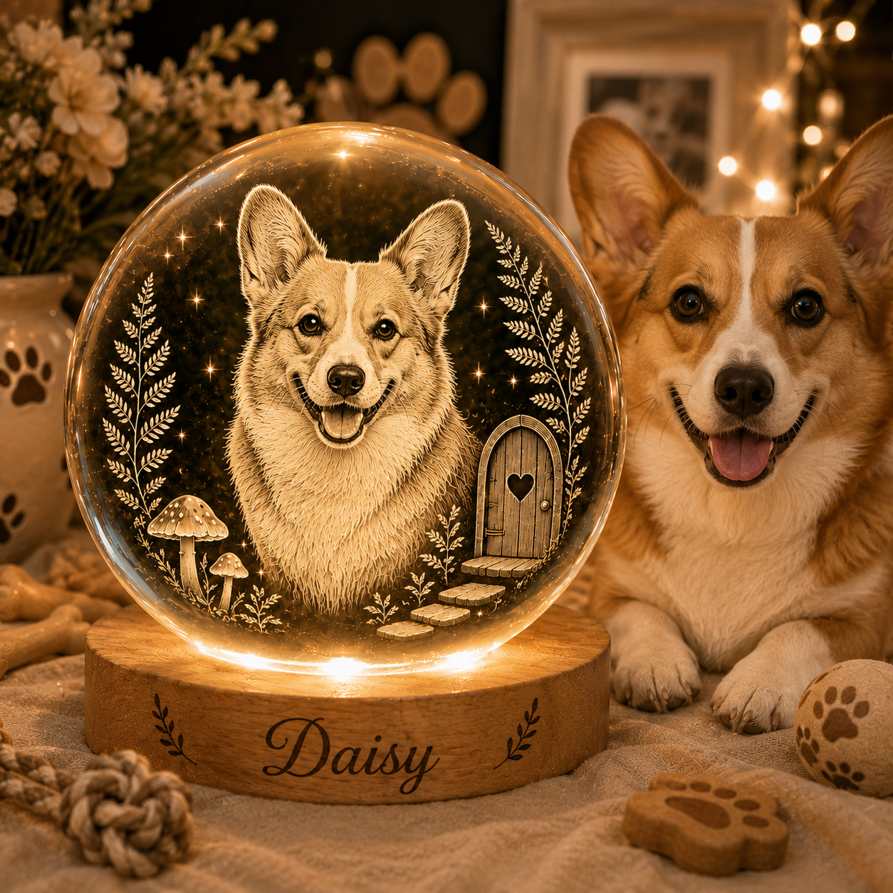 Dog Photo Crystal Ball Night Light, Custom Pet Memorial Lamp, Personalized Dog Gift THUC99