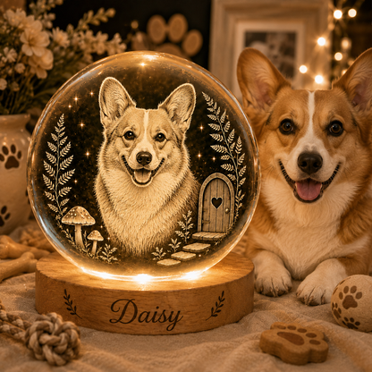 Dog Photo Crystal Ball Night Light, Custom Pet Memorial Lamp, Personalized Dog Gift THUC99