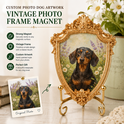 Custom Dog Vintage Frame Magnet, Custom Dog Photo Fridge Magnet, Gift For Dog Mom Dad THUC99