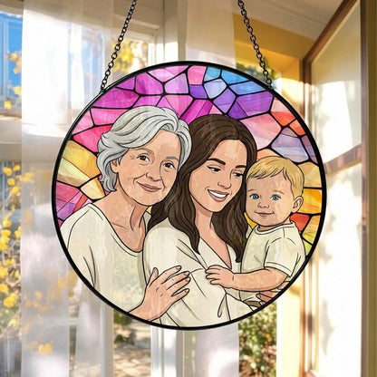 Custom Family Photo Glass Suncatcher – Grandma Gift, Mother's Day Decor THUC99