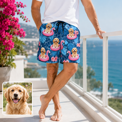 Custom Pet Portrait Beach Shorts Personalized Dog Lover Swim Trunks Gift THUC99