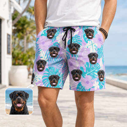 Custom Dog Face Casual Beach Shorts Personalized All Over Print Swim Trunks THUC99