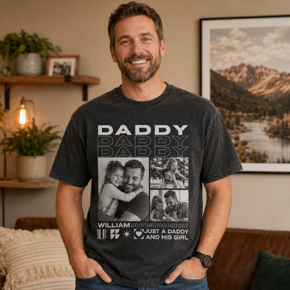 Custom Photo Daddy & Daughter Wash T-Shirt, Personalized Dad Gifts | Gift For Dad TOM99