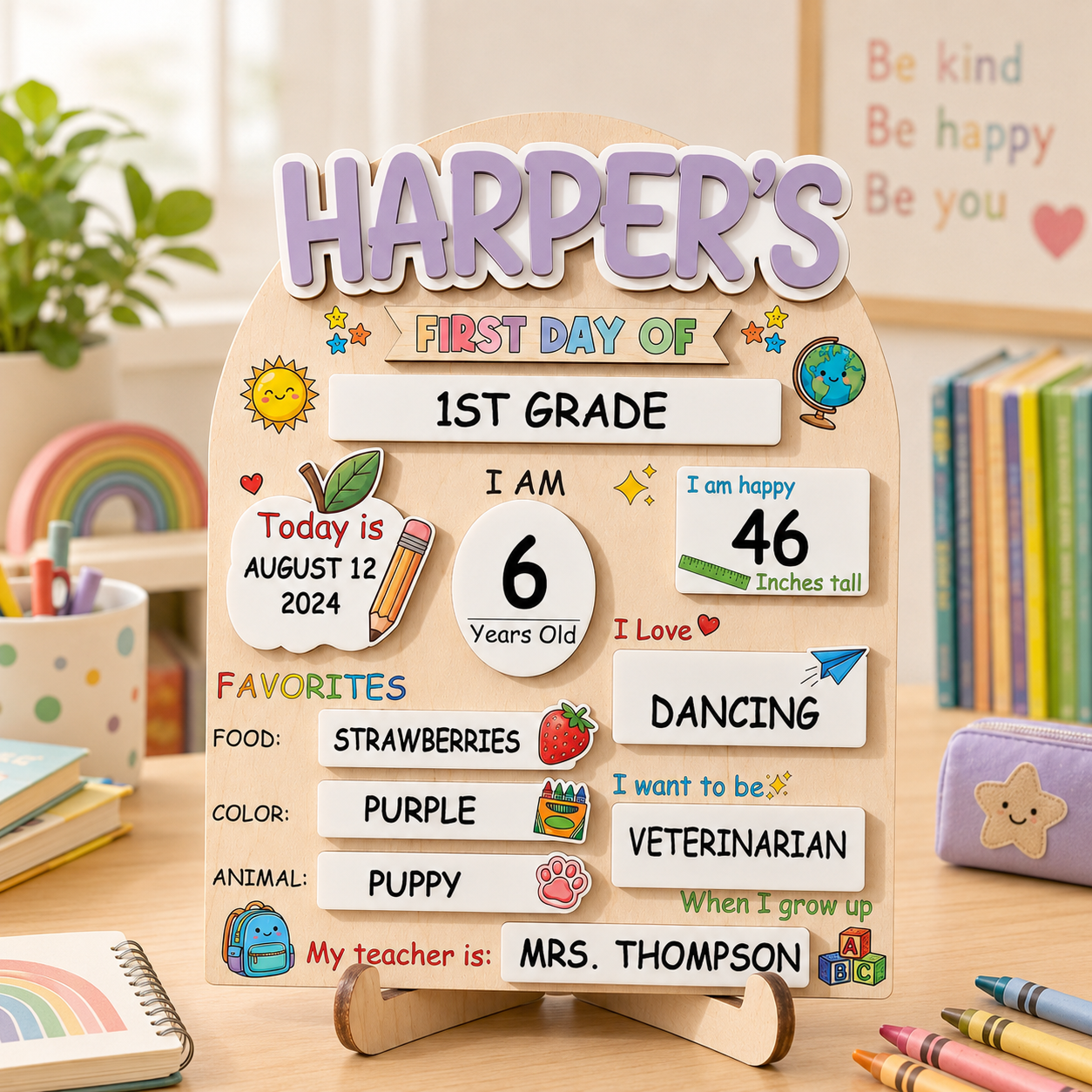 Personalized School Sign for Kids, First Day of School Keepsake Board THUC99