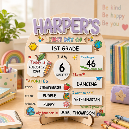 Personalized School Sign for Kids, First Day of School Keepsake Board THUC99