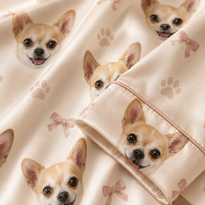 Personalized Dog Portrait Satin Pajamas Set Custom Sleepwear for Women THUC99
