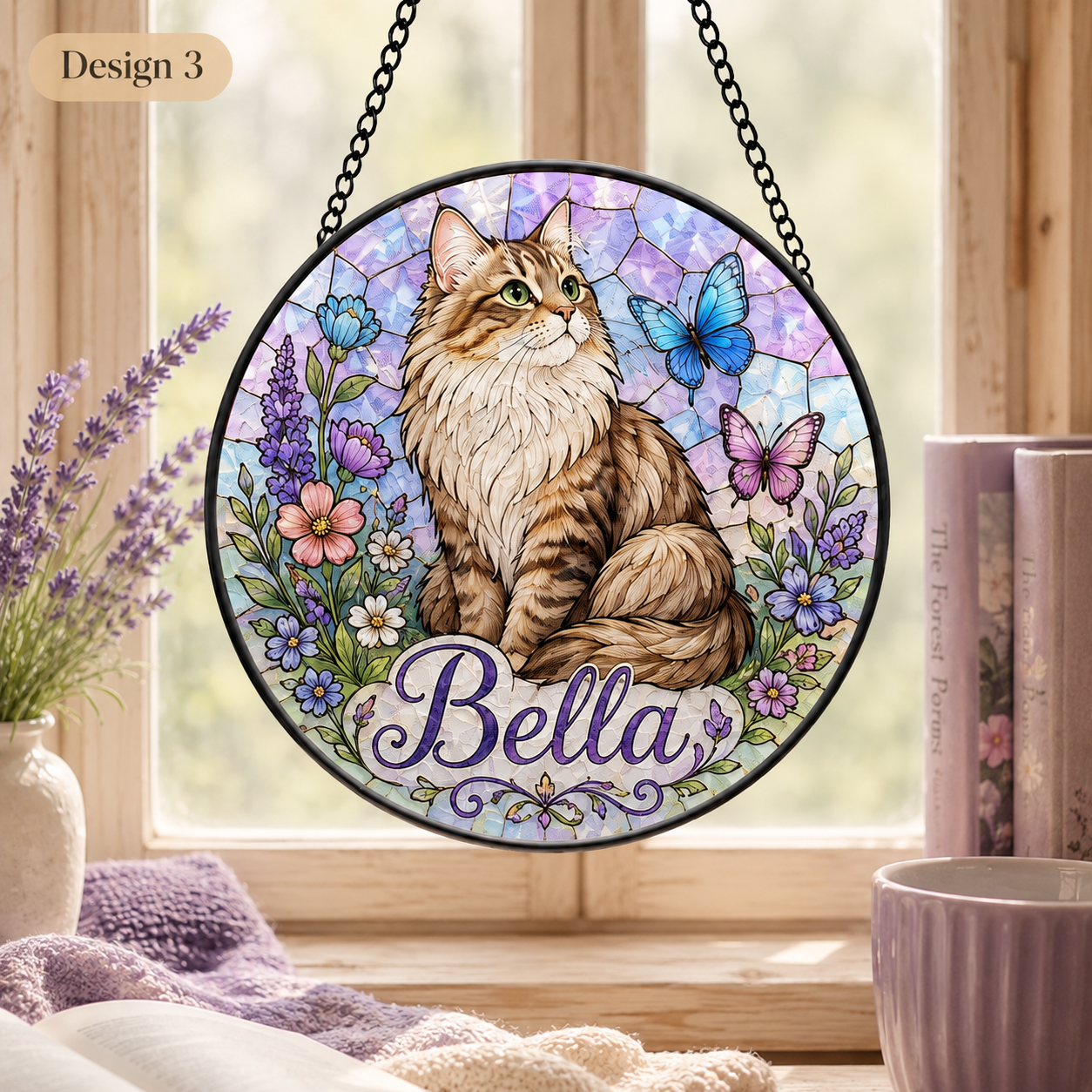 Personalized Cat Portrait Suncatcher – Custom Photo Stained Glass Window Decor For Pet Lover THUC99