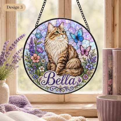 Personalized Cat Portrait Suncatcher – Custom Photo Stained Glass Window Decor For Pet Lover THUC99