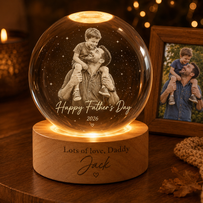 Personalized Dad Night Light, Custom Crystal Ball Photo Lamp, Gift For Papa THUC99