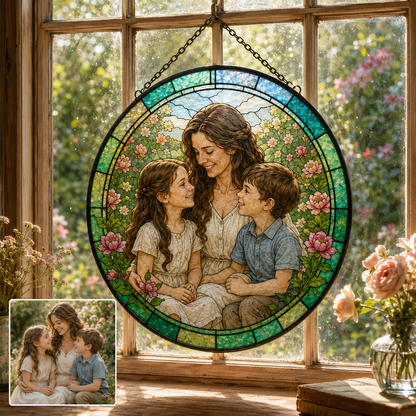 Custom Photo Grandma Stained Glass Suncatcher, Personalized Grandmother Gift Window Hanging THUC99