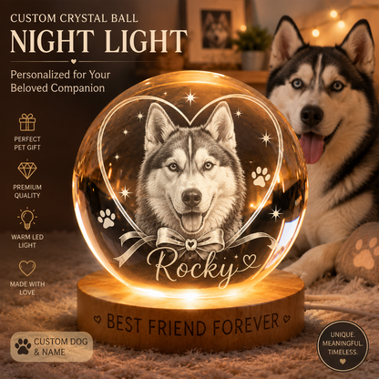 Dog Memorial Crystal Ball Lamp, Custom Pet Photo Night Light, Personalized Dog Keepsake THUC99