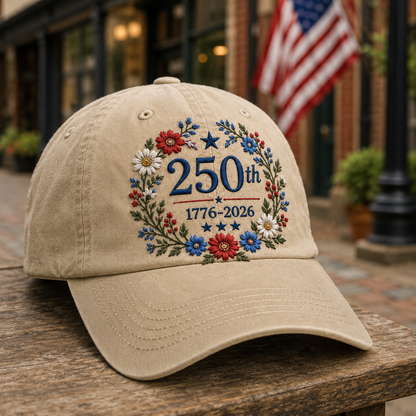 America 250th Birthday Embroidered Washed Cotton Hat Patriotic Adjustable Baseball Cap THUC99