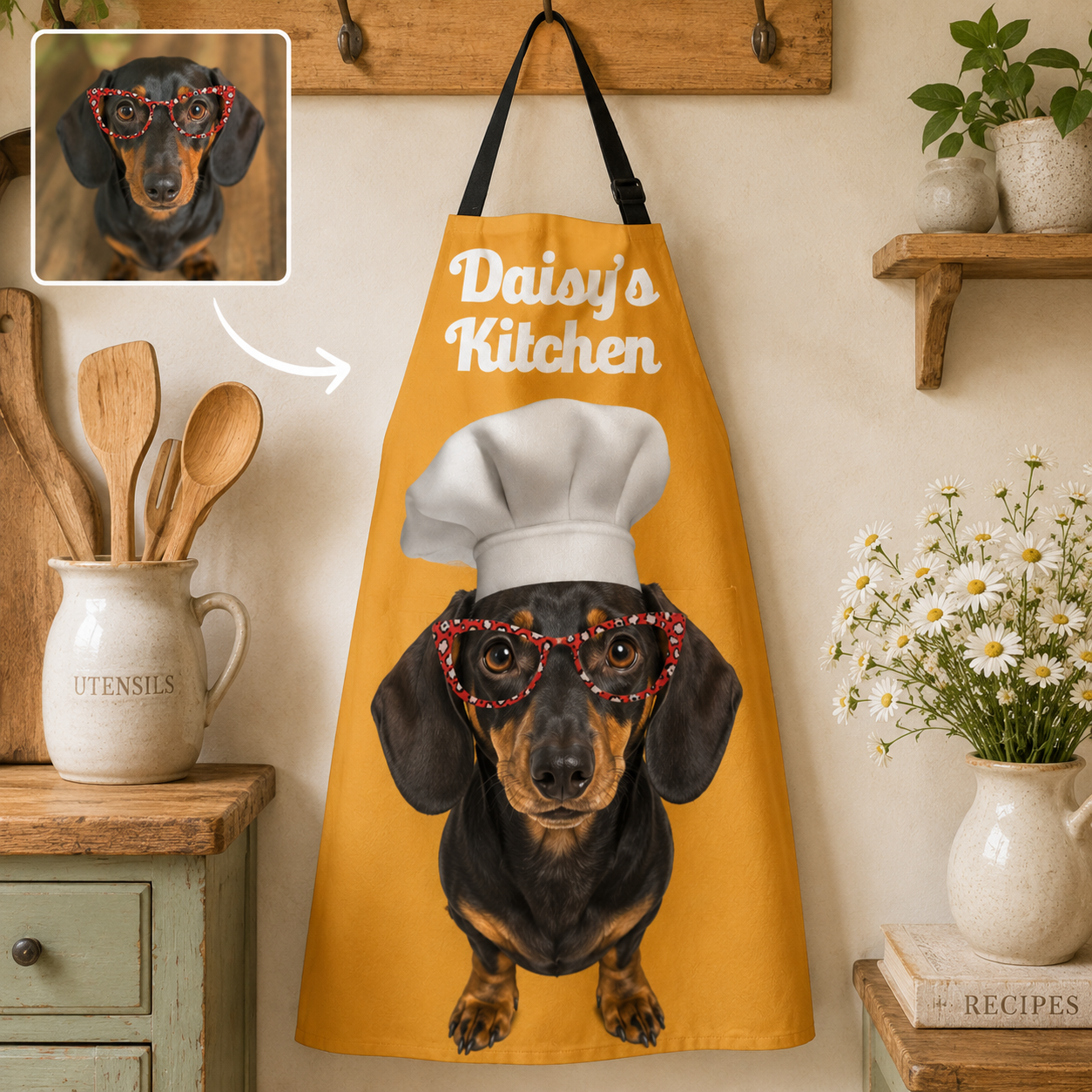 Custom Pet Photo Apron Personalized Dog Lover BBQ Apron, Unique Kitchen Apron Gift for Dog Mom and Dad THUC99