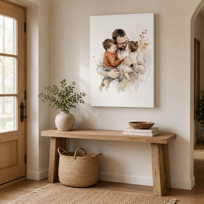 Custom Photo Dad & Son Daughter Canvas Wall Art - Custom Gift For Dad TOM99