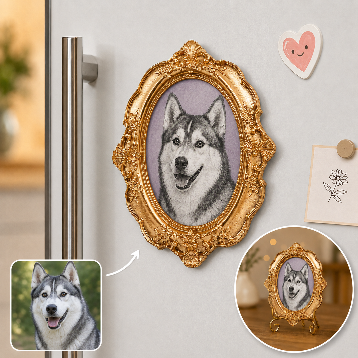 Custom Dog Photo Magnet, Personalized Pet Portrait Frame Dog Artwork Magnet THUC99