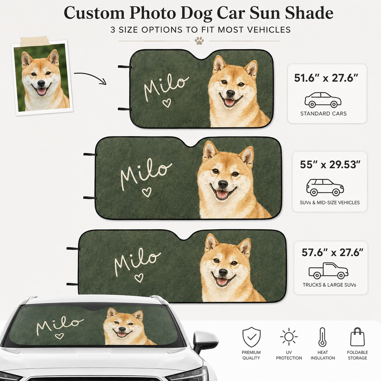 Custom Dog Dad Windshield Sun Shade, Personalized Pet Car Sun Cover, Photo Auto Sunshade Gift THUC99