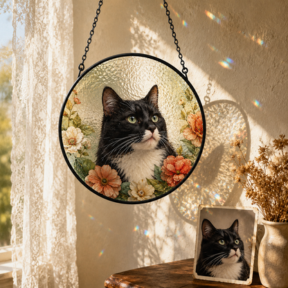 Custom Photo Cat Lover Glass Suncatcher Gift – Personalized Pet Cat Memorial Window Hanging | Custom Cat Lover Gift THUC99