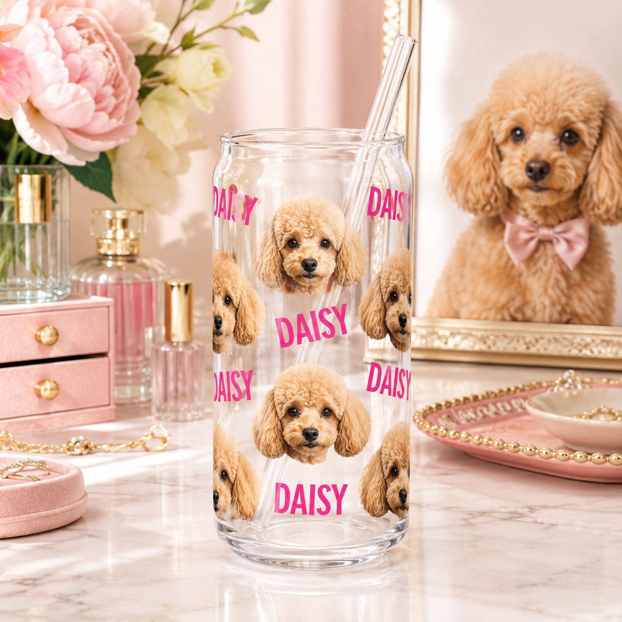 Personalized Dog Lover Glass Cup – Custom 16oz Sipper with Lid & Reusable Straw THUC99