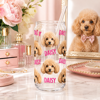 Personalized Dog Lover Glass Cup – Custom 16oz Sipper with Lid & Reusable Straw THUC99