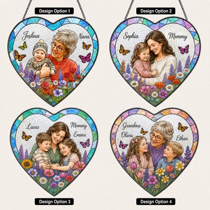 Custom Photo Grandpa & Kids Stained Glass Suncatcher, Personalized Mom Portrait Window Decor THUC99