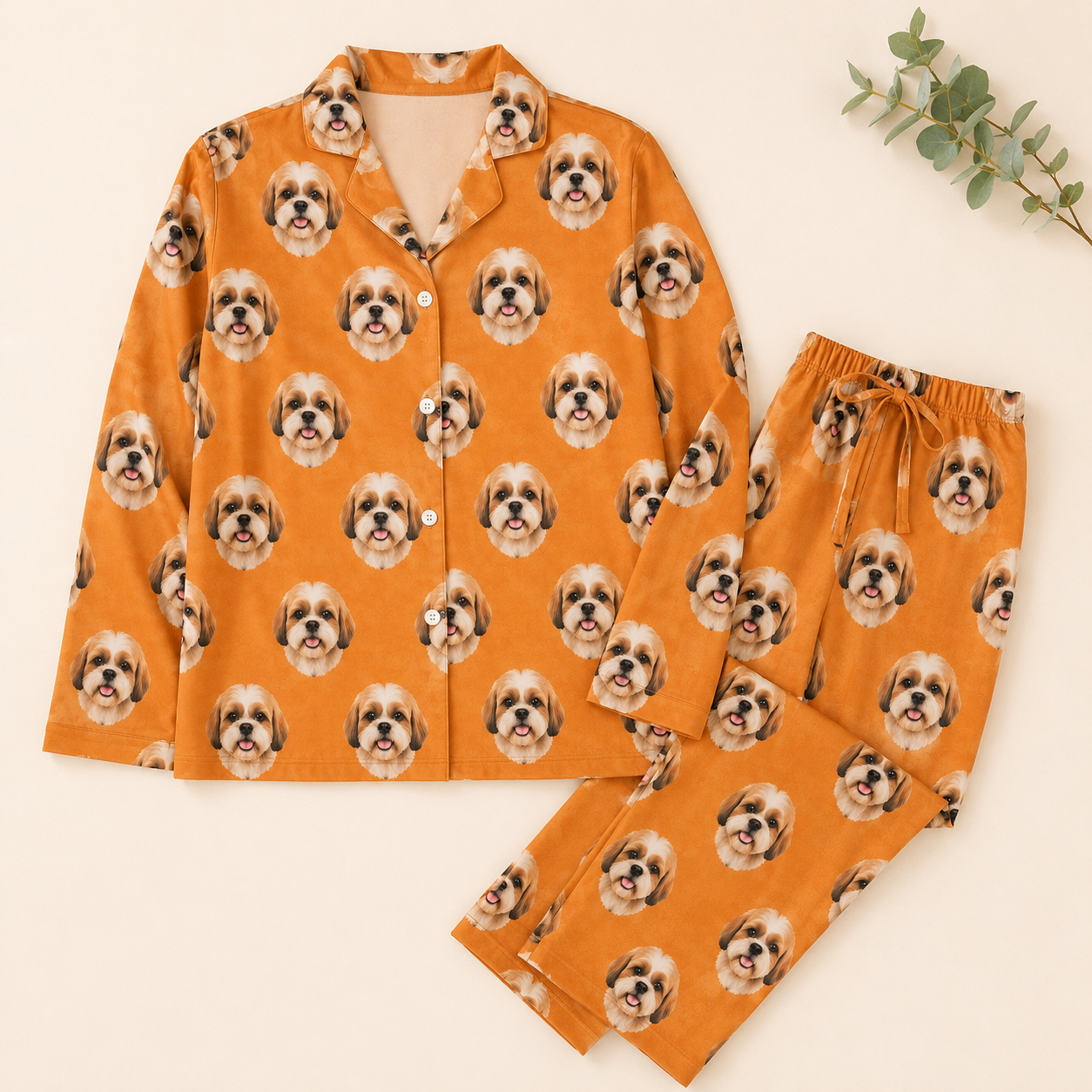 Personalized Dog Face Matching Pajamas Set, Custom Photo Pet Sleepwear for Couples THUC99