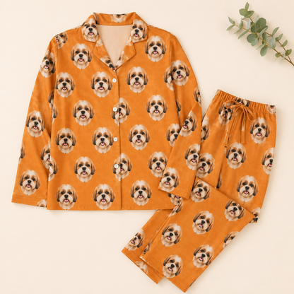 Personalized Dog Face Matching Pajamas Set, Custom Photo Pet Sleepwear for Couples THUC99