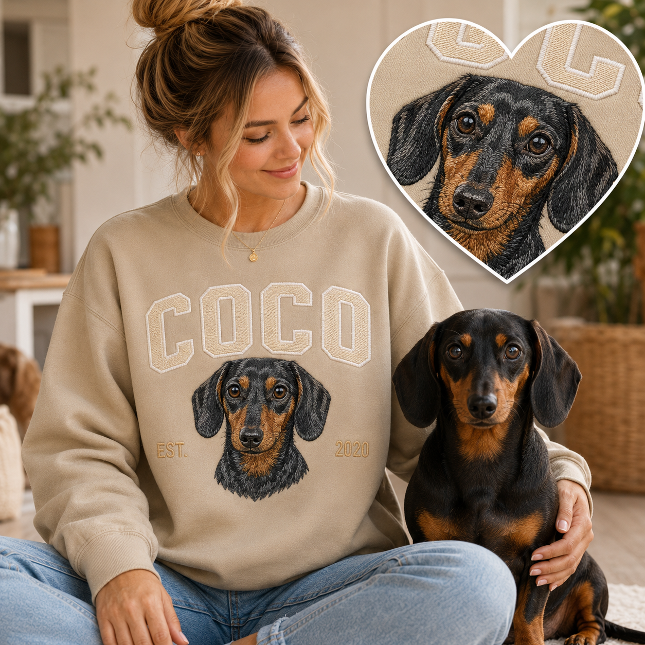 Custom Dog Photo Embroidered Sweatshirt – Personalized Pet Portrait Sweatshirt THUC99