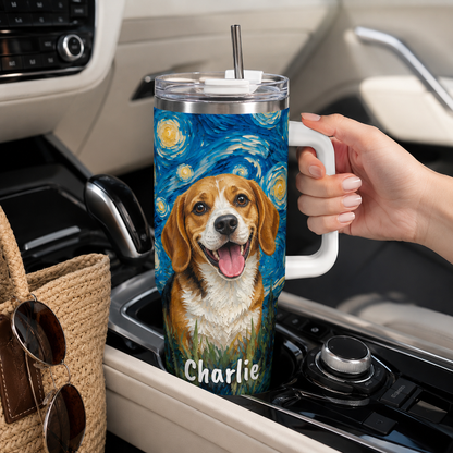 Custom Photo Dog Mom 40oz Tumbler – Personalized Pet Portrait Gift for Women and Dog Lovers THUC99