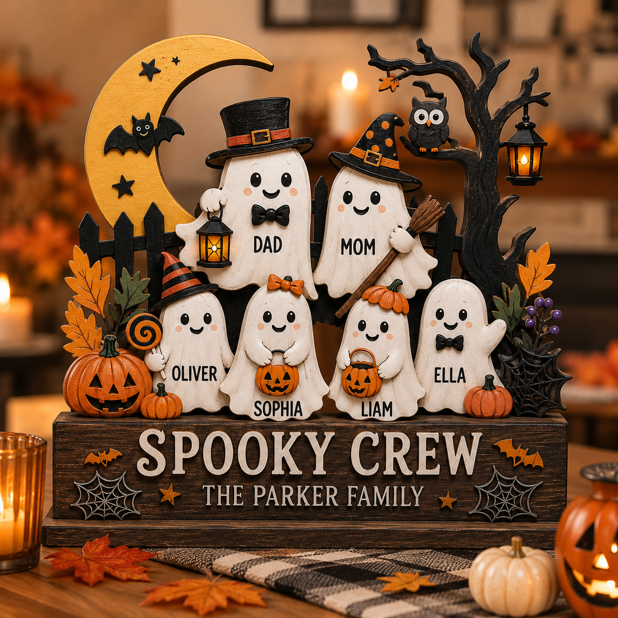 Personalized Halloween Family Boo Wooden Block 2D Flat, Custom Wood Sign, Home Decor  THUC99