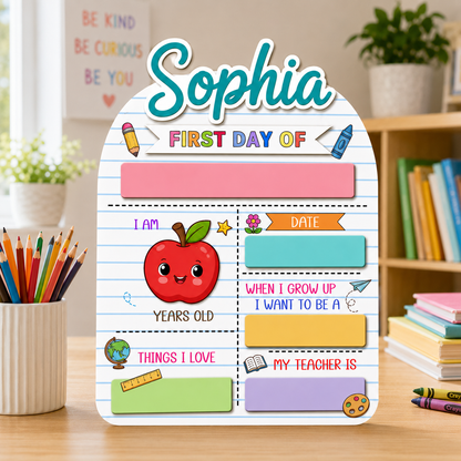 Personalized First Day of School Photo Sign, Custom Kids Board Gift For Kids THUC99
