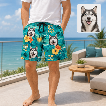 Custom Pet Portrait Beach Shorts Personalized Dog Lover Swim Trunks Gift THUC99