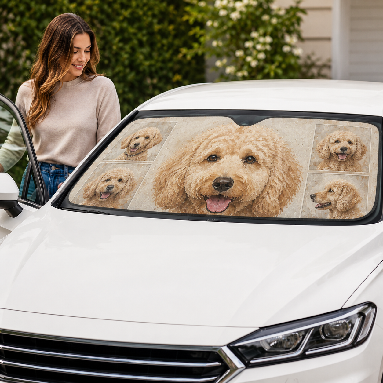 Custom Dog Auto Car Sun Shade, Personalized Pet Windshield Sunshade, Custom Photo Dog Car Accessories Gift THUC99