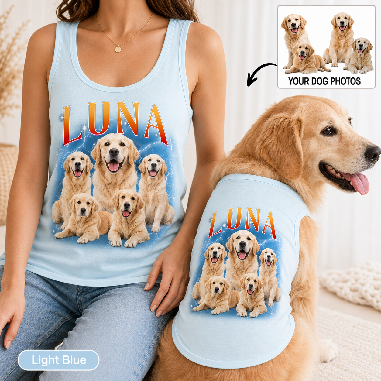 Custom Women’s Dog Mom and Pet Tank Top Set, Personalized Matching Dog Photo Shirt THUC99